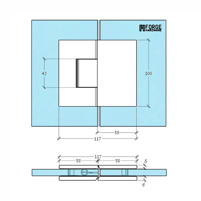 Forge Frameless Shower Hinge Heavy Duty Adjustable Glass to Glass 180 Degrees - Black - Image 3