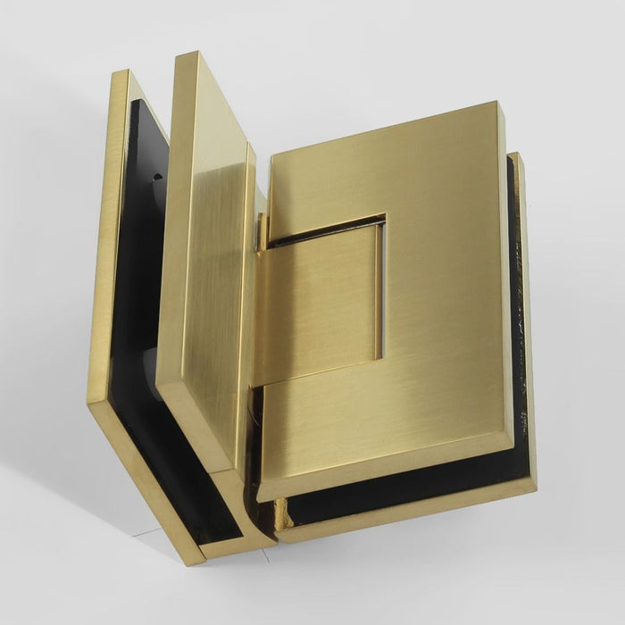 Forge Frameless Shower Hinge Heavy Duty Adjustable Glass to Glass 90 Degrees - Brushed Brass - Image 2
