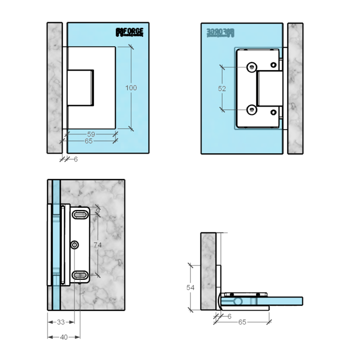 Forge Frameless Shower Hinge Heavy Duty Adjustable Glass to Wall L-Shape 90 Degrees - Brushed Nickel - Image 4