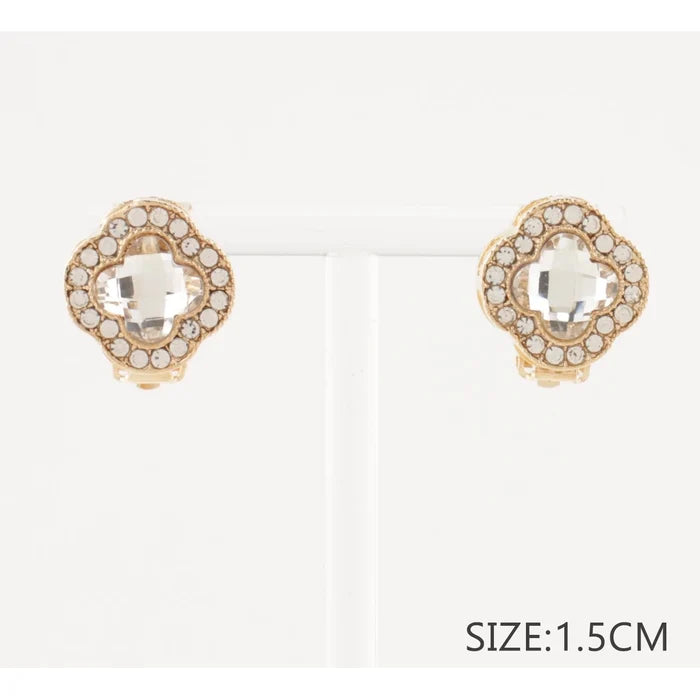 Four-Leaf Clover Crystal Clip-On Earrings (CR3989)