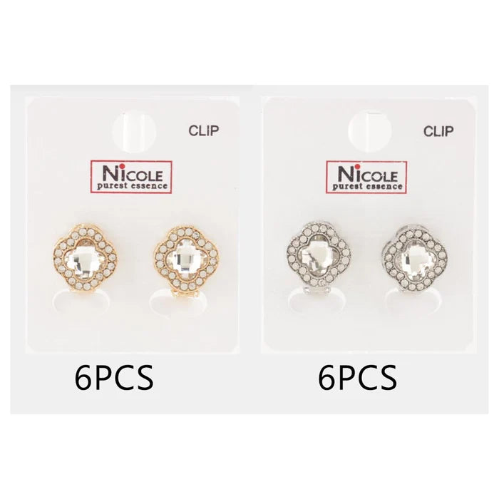 Four-Leaf Clover Crystal Clip-On Earrings (CR3989)