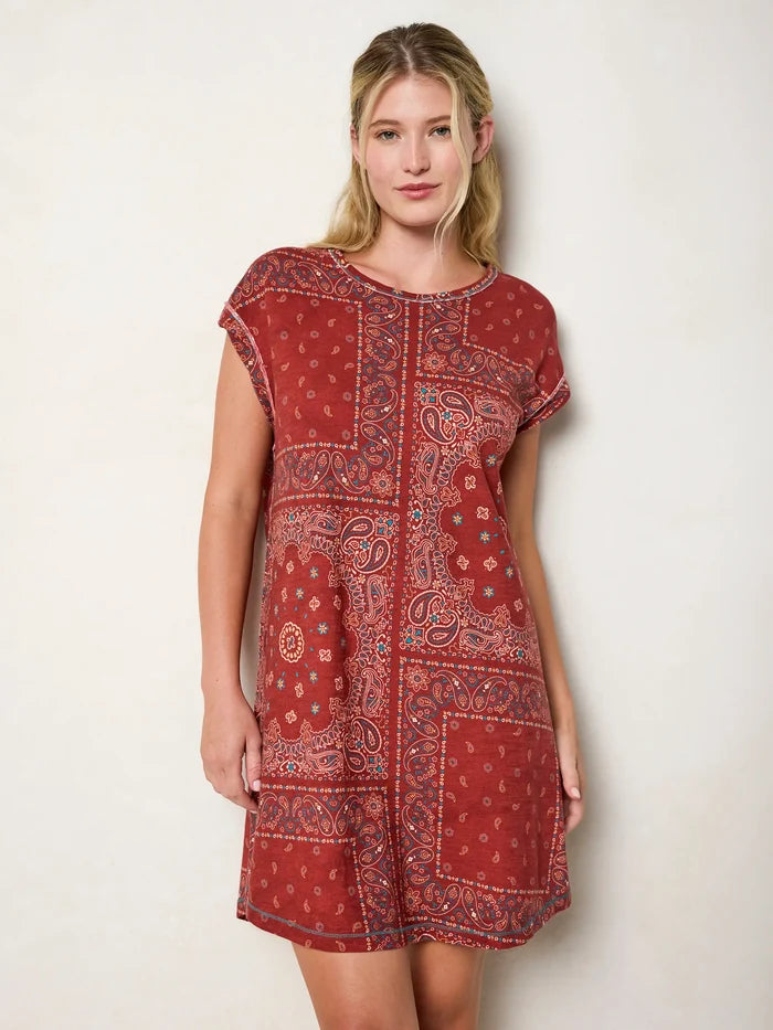 Frankie Knit Cotton Tee Mini Dress - Red Bandana Scarf-view 1