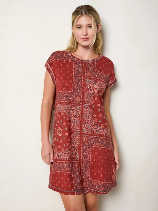 Frankie Knit Cotton Tee Mini Dress - Red Bandana Scarf-view 1