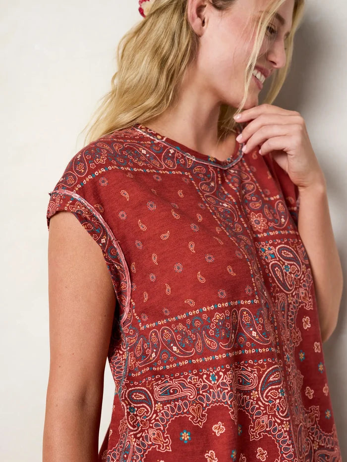 Frankie Knit Cotton Tee Mini Dress - Red Bandana Scarf-view 2