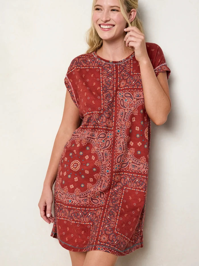 Frankie Knit Cotton Tee Mini Dress - Red Bandana Scarf-view 4