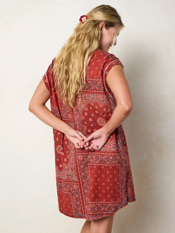 Frankie Knit Cotton Tee Mini Dress - Red Bandana Scarf-view 5