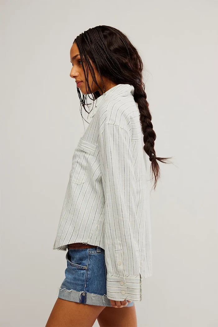 Free People Laurel Striped Linen Shirt (Ivory)