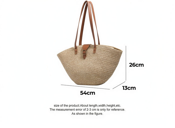 Grace Beauty French style straw tote handbag with woven basket design, perfect for summer market shopping and casual outings.