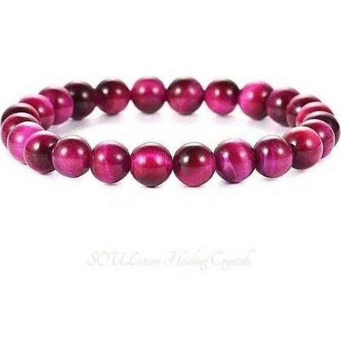 Fuchsia Tiger's Eye beaded bracelet, bright pink colour-enhanced stone