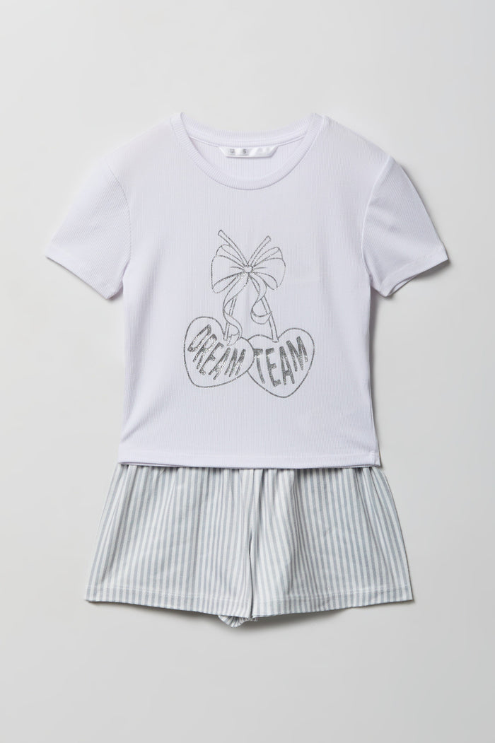 Girls Graphic T-Shirt & Flannel Short Pajama Set