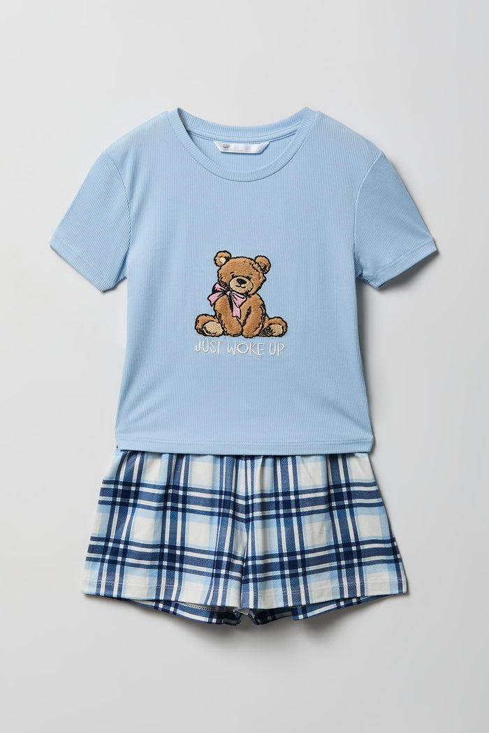 Girls Graphic T-Shirt & Flannel Short Pajama Set