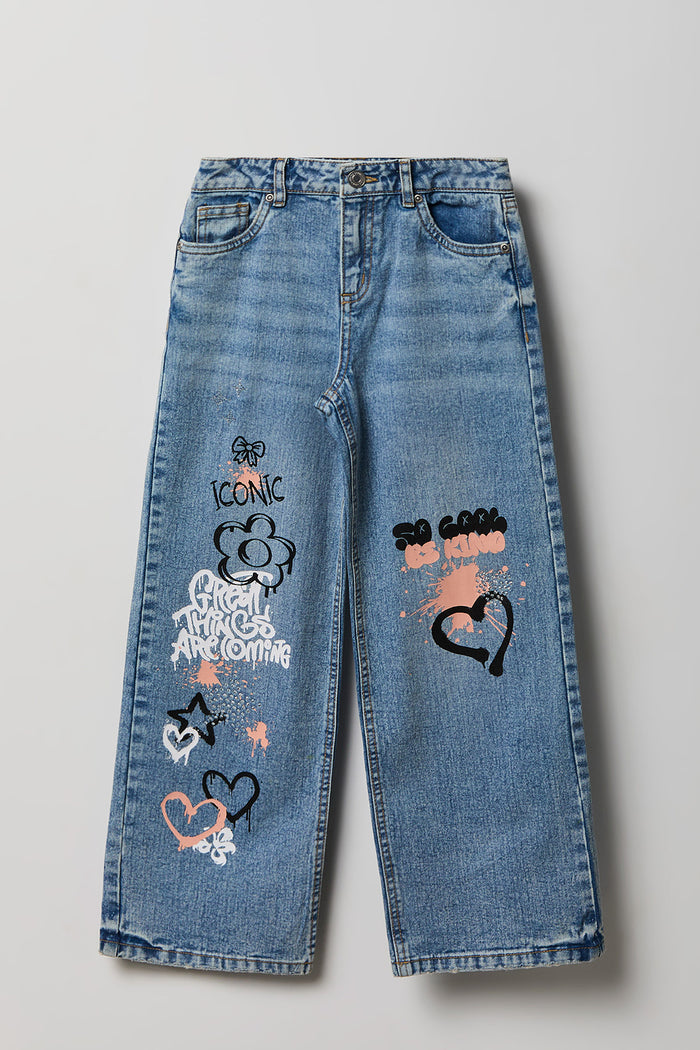 Girls Graphic Wide Leg Baggy Jean