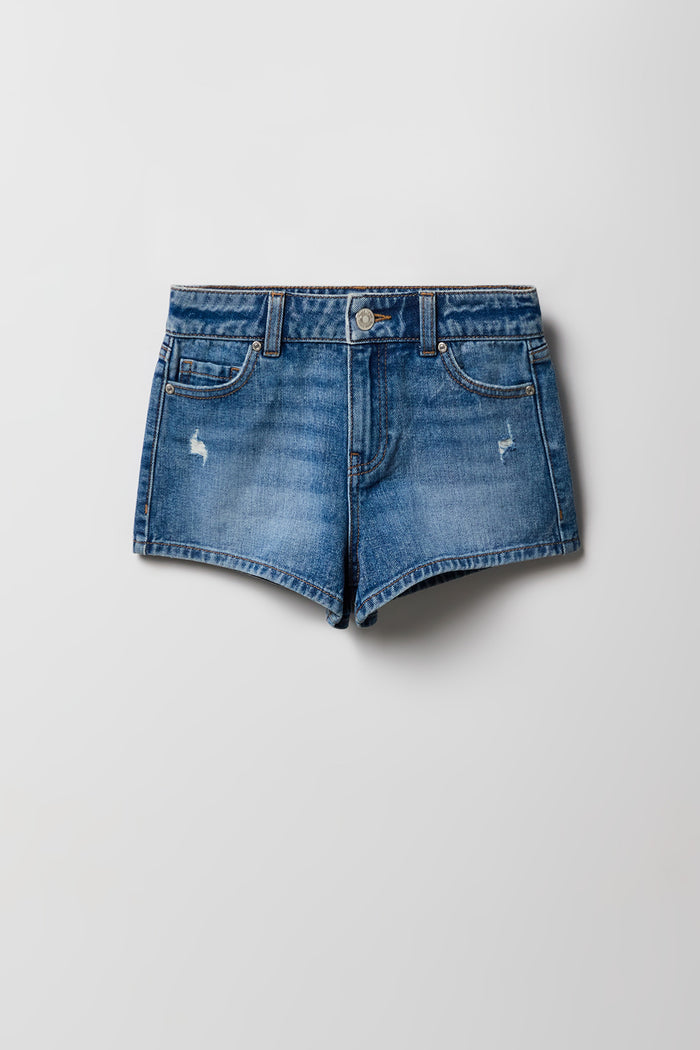 Girls High Rise Patch Denim Short