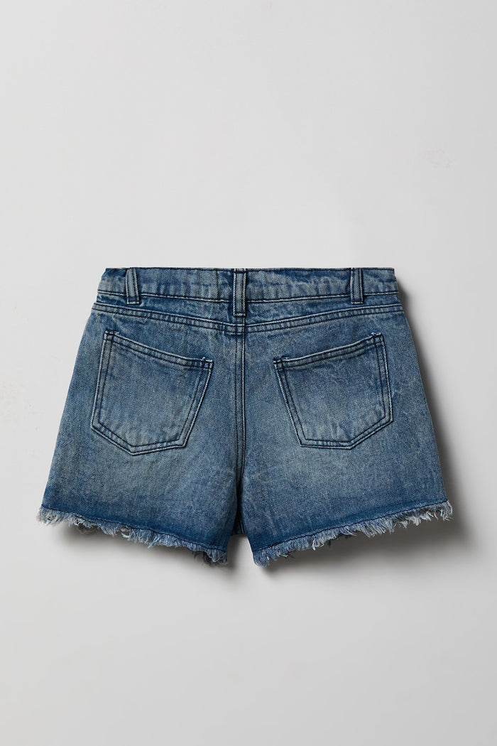 Girls High Rise Stitch Embroidered Denim Short