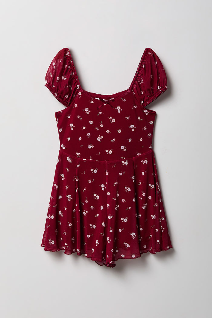 Girls Printed Mesh Dress Romper
