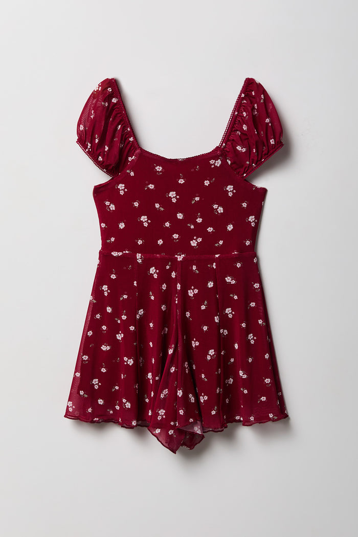 Girls Printed Mesh Dress Romper
