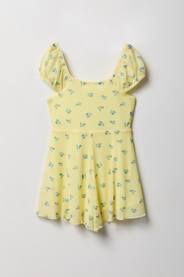 Girls Printed Mesh Dress Romper
