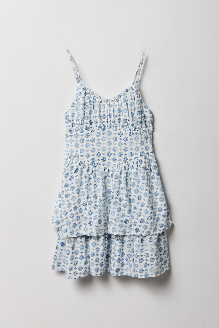 Girls Printed Ruffled Tiered Dress