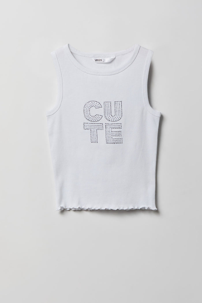 Girls Rhinestone Graphic Ribbed Tank