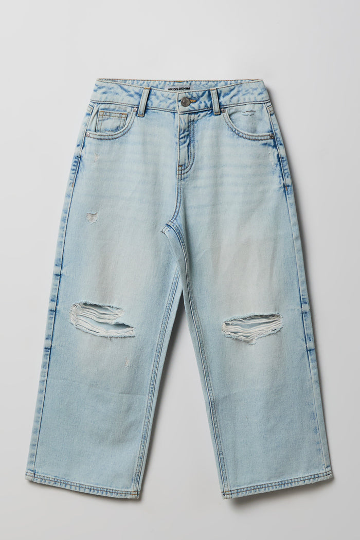 Girls Ripped Mid Rise Super Baggy Light Jean