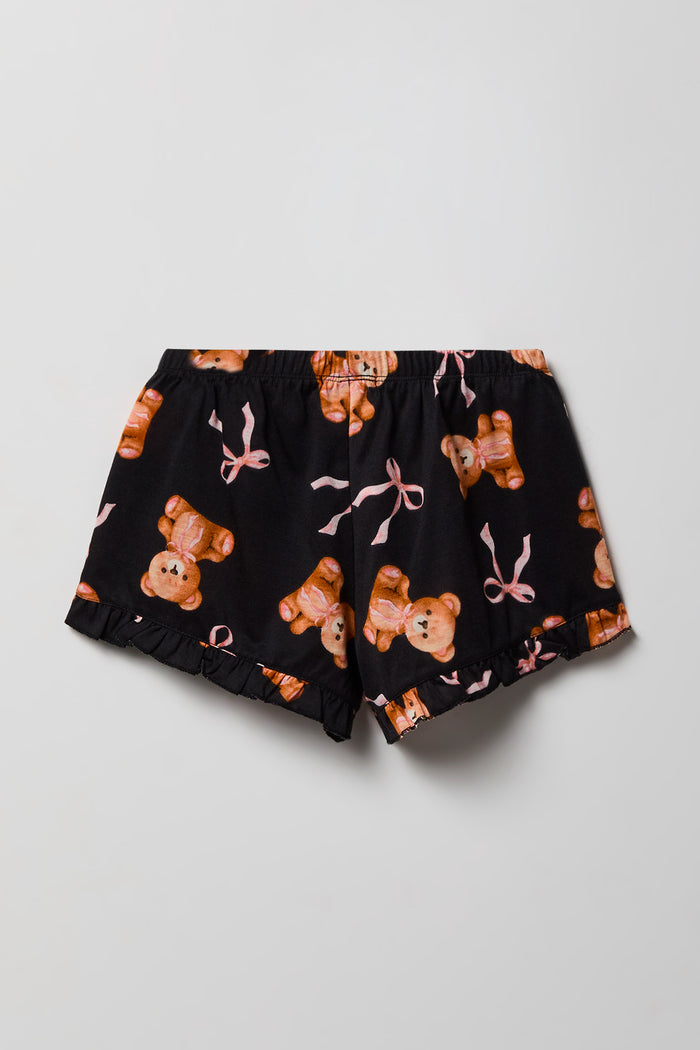 Girls Ruffle Button-Up Top & Short Pajama Set