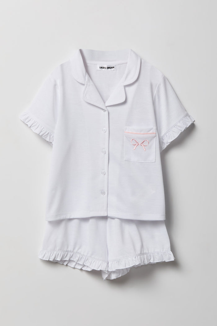 Girls Ruffle Button-Up Top & Short Pajama Set