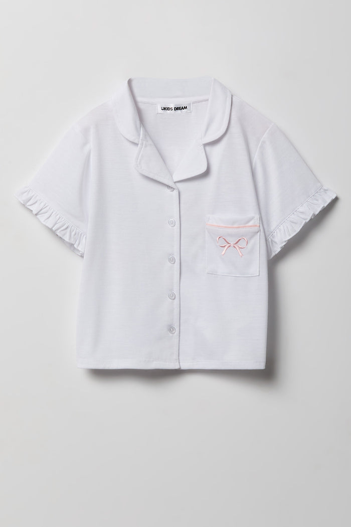 Girls Ruffle Button-Up Top & Short Pajama Set