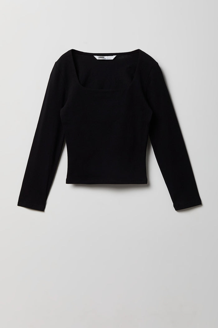 Girls Soft Contour Square Neck Long Sleeve Top
