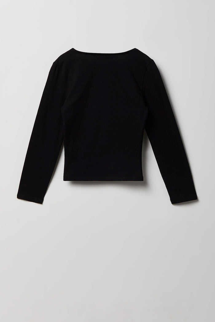 Girls Soft Contour Square Neck Long Sleeve Top