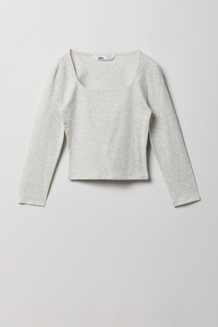 Girls Soft Contour Square Neck Long Sleeve Top