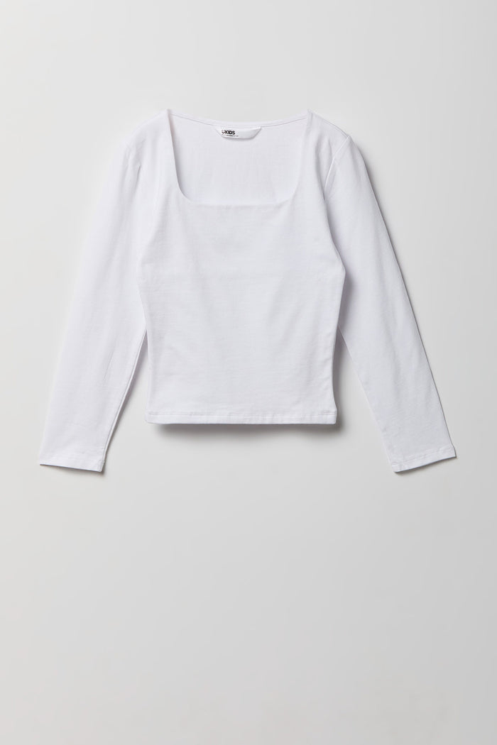Girls Soft Contour Square Neck Long Sleeve Top