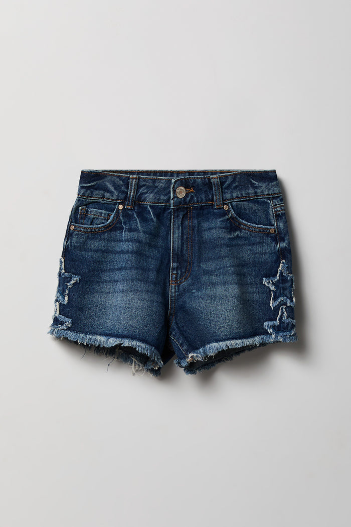 Girls Stitched High Rise Denim Short