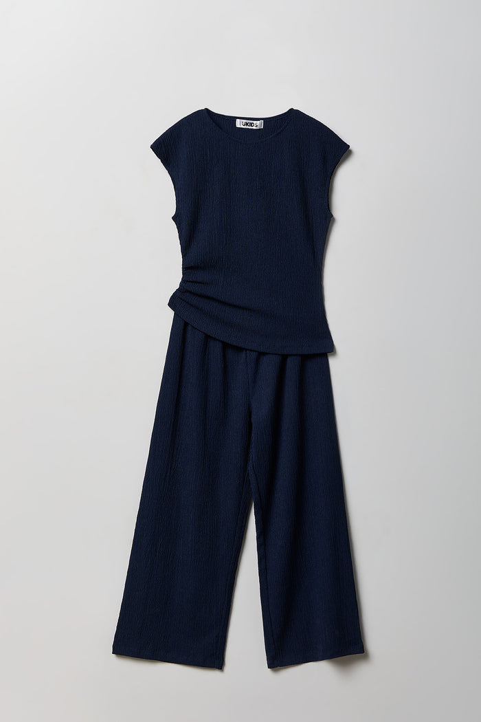 Girls Textured Top & Pant Set