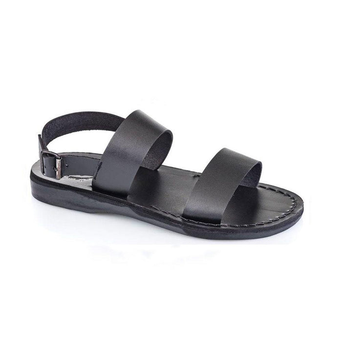 Golan black, handmade leather sandals with back strap - Front View