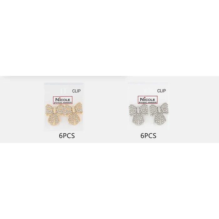 Gold & Silver Rhinestone Bow Clip-On Earrings – Elegant Crystal Non-Pierced Statement Earrings (CR3784)