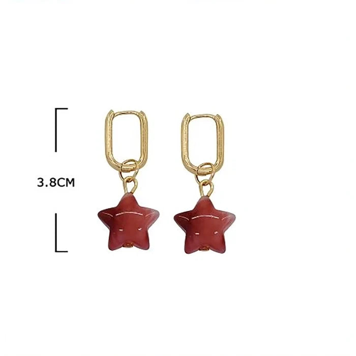 Gold Star Dangle Huggie Earrings – Colorful Resin Star Charm Drop Earrings for Women & Teens (3.8 cm) (EF-2092GS)