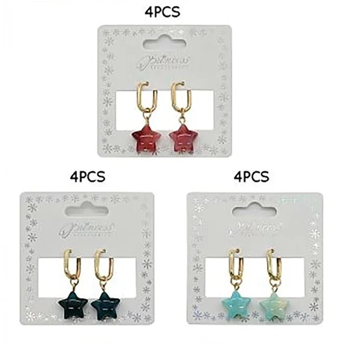 Gold Star Dangle Huggie Earrings – Colorful Resin Star Charm Drop Earrings for Women & Teens (3.8 cm) (EF-2092GS)
