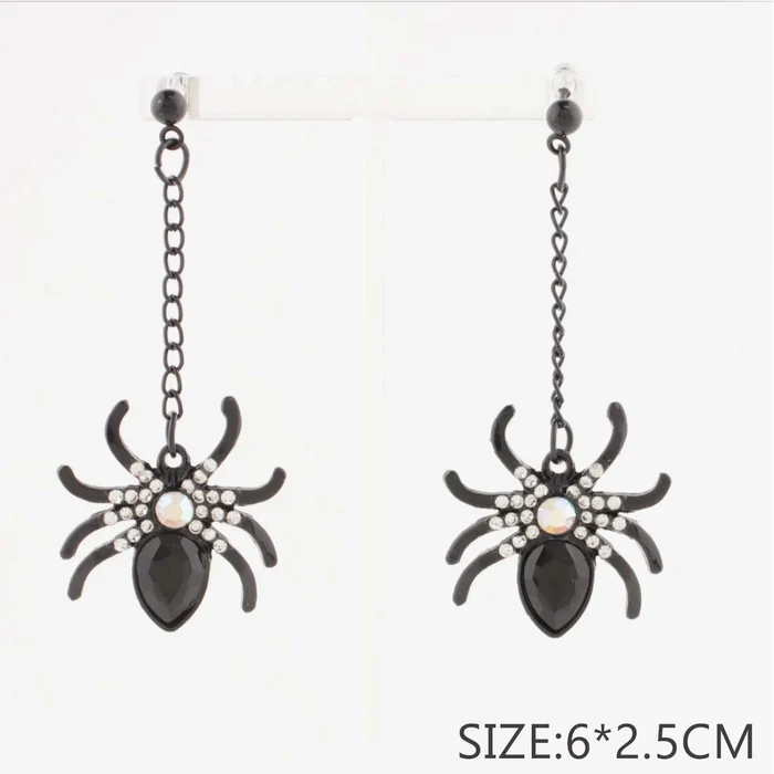 Gothic Black Spider Dangle Earrings – Rhinestone Halloween Drop Post Earrings for Women (CR4052)