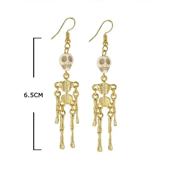 Gothic Skeleton Dangle Earrings – Spooky Halloween Skull Drop Earrings for Women & Cosplay Jewelry (HWE-1060)