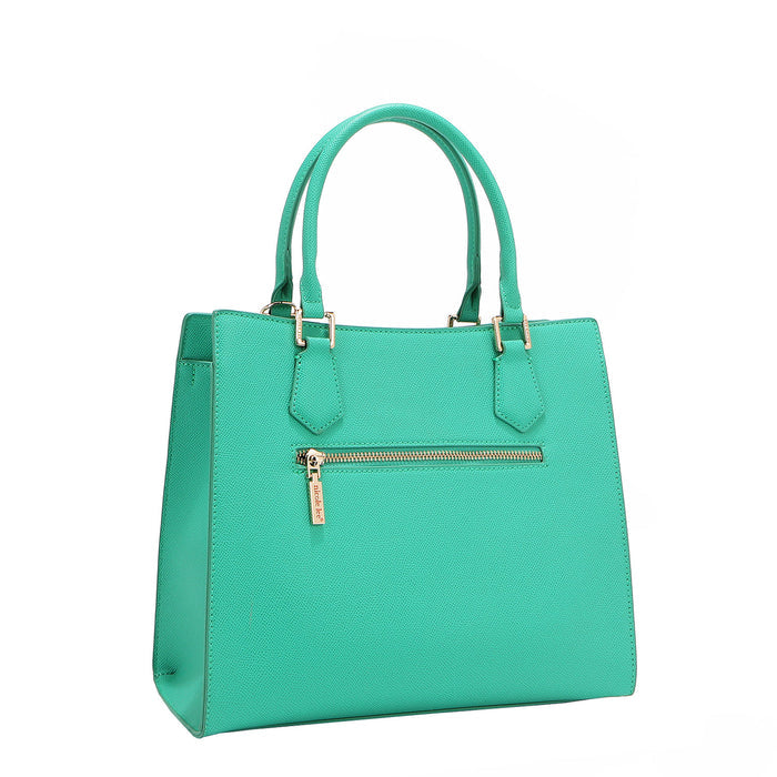 BACK OF OUR GRACIE STRUCTURED TOTE MADE WITH VEGAN LEATHER EXTERIOR.