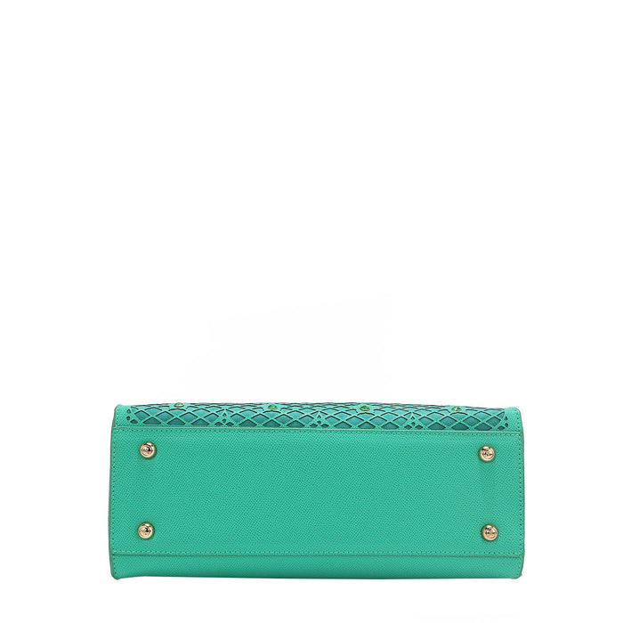 BOTTOM OF OUR GRACIE STRUCTURE TOTE WITH GOLD TONE HARDWARE