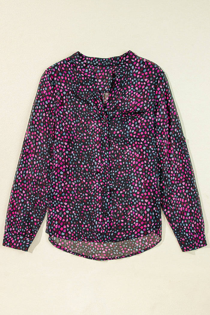 Grape Wine Polka Dot Printed Buttoned Casual Shirt