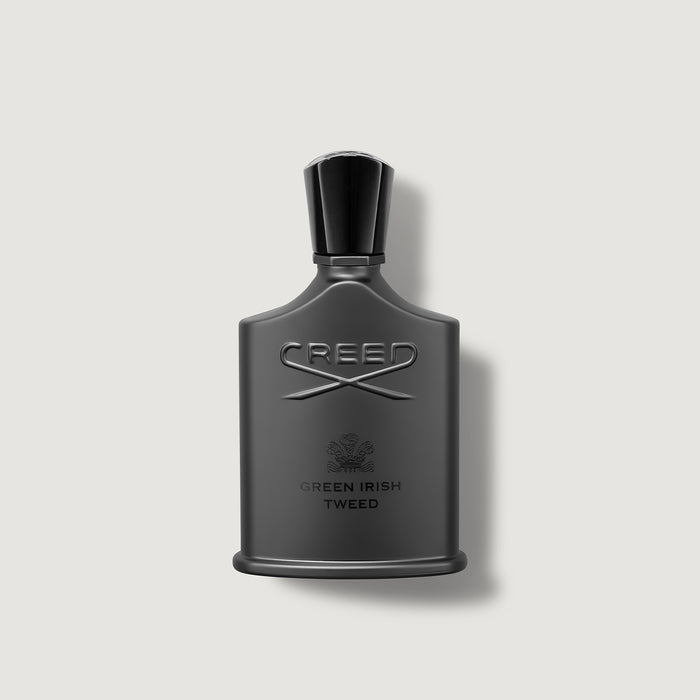 Creed Green Irish Tweed dark grey fougère cologne bottle - Front View | Creed Fragrances
