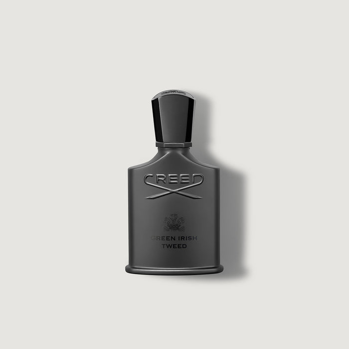 Creed Green Irish Tweed 50ml dark grey cologne bottle - Front View | Creed Fragrances