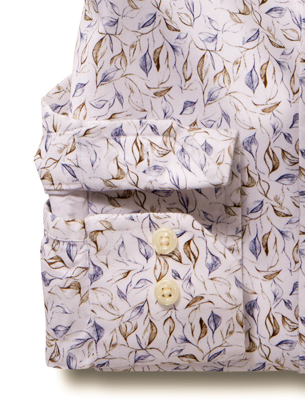 Hakimi Twill White Printed Full Sleeve Tailored Fit Casual Cotton Shirt