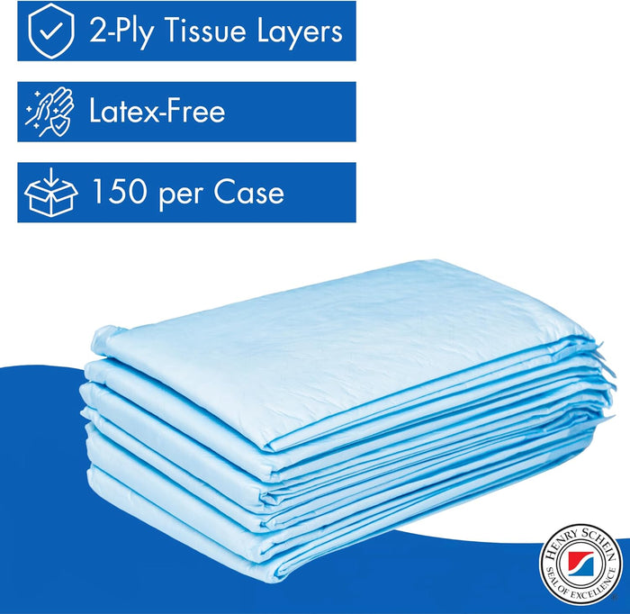 Henry Schein Disposable Underpads 23" x 36" – Light Absorbency, 2-Ply, Latex-Free, Poly-Backed