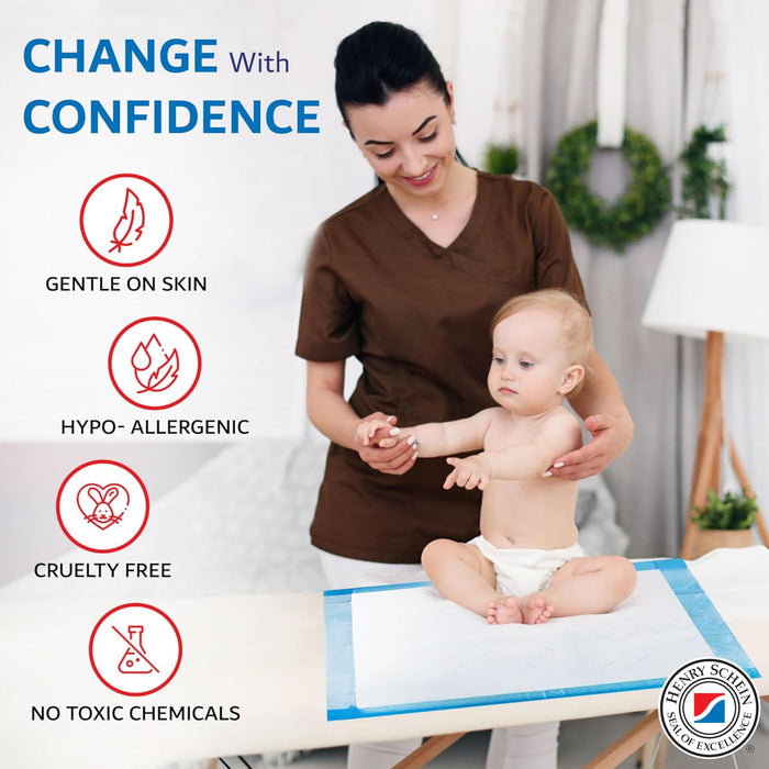 Henry Schein Disposable Underpads 23" x 36" – Light Absorbency, 2-Ply, Latex-Free, Poly-Backed
