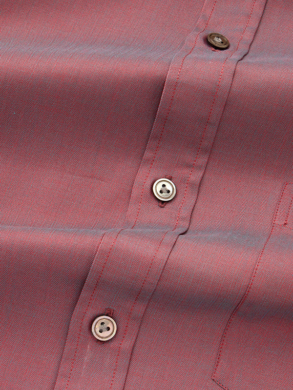 Herring Bone Wine Solid Full Sleeve Single Cuff Classic Fit Semi Formal Dark Two Ply Mercerized Cotton Shirt