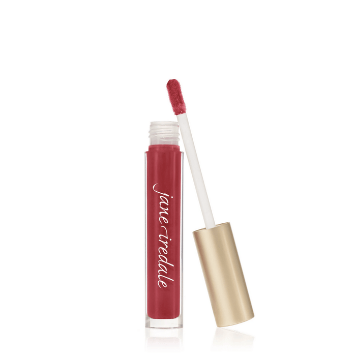 Hydropure Hyaluronic Lip Gloss | Jane Iredale in a deep rose shade with gold cap and applicator, designed for moisturizing and enhancing lips with a smooth finish.