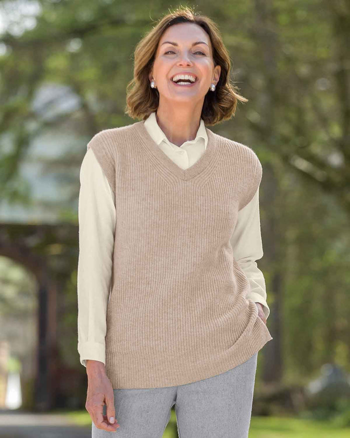 Ingrid V Neck Lambswool Tunic Slipover - Linen - Country Collection